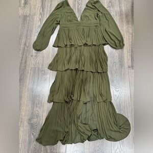 Lulu's Olive Long Sleeve Tiered Dress